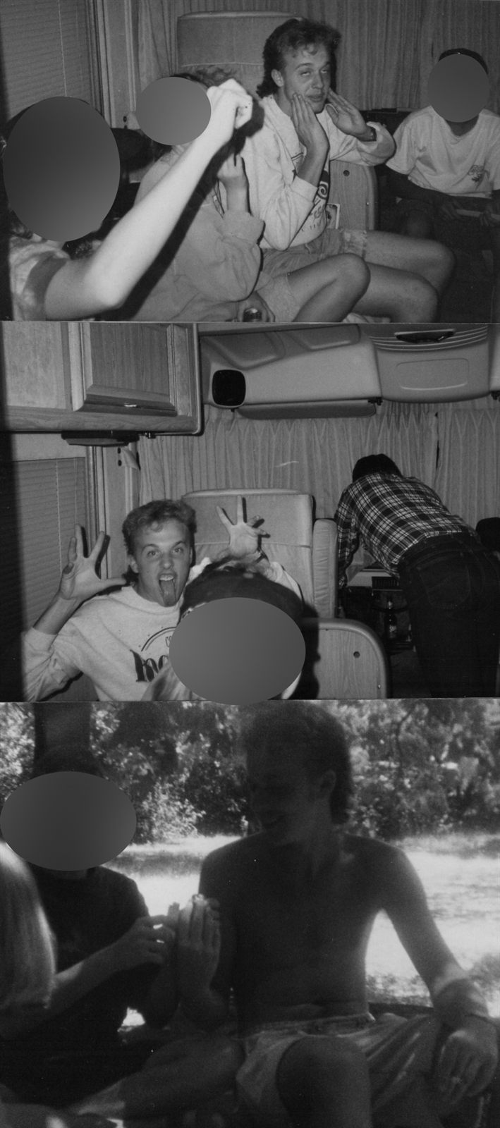 Michael during his addiction (others' faces obscured for privacy)